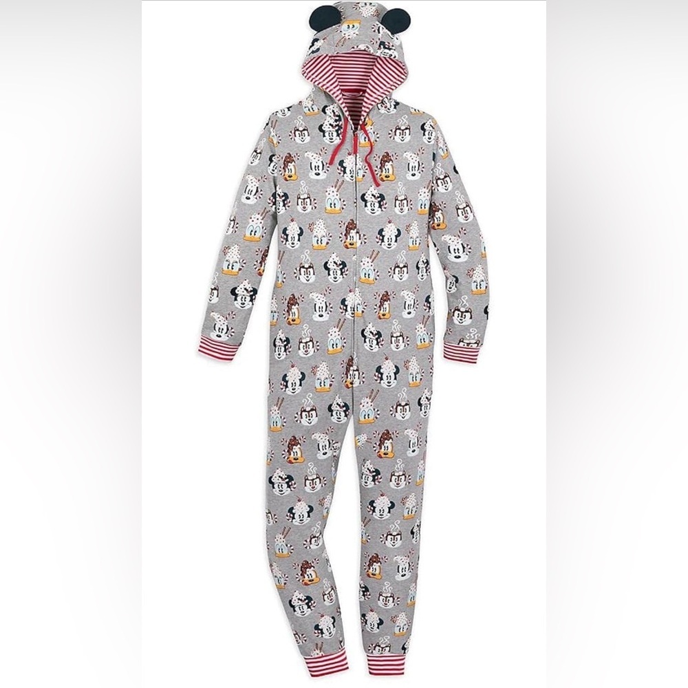 Disney Mickey Mouse Friends Holiday treats One-Piece Pajama hood ears adult XXL